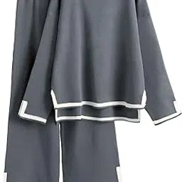all yours Women's Contrast Piping Top with Trousers Co-Ords Sets-picture-44