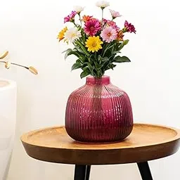 Praahi Lifestyle Decorative Glass Vase for Flowers| Paprika Pink | Real & Artificial Flower Pot for Home Decor, Office & Living Room Centerpieces | 6 inches | Wedding Gift, Christmas Gifts-image-17