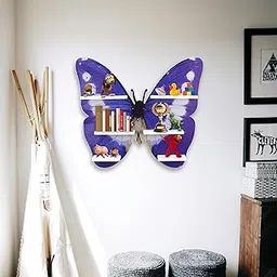 DECOIN Butterfly Shaped Kids Wall Mounted Shelf Premium HDHRM Engineered Wood Floating Organizer Rack with Vibrant Decorative UV Printing for Nursery Bedroom & Playroom Storage-picture-30