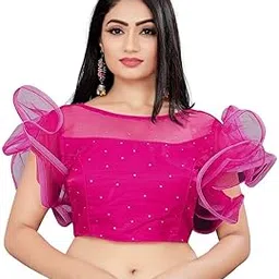 primefair Women's Satin Fancy Net Solid Short Length Sleeve Saree Blouse (Free Size)-picture-12