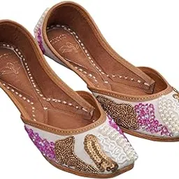 radiarte Leather&Silk Dazzle Jutti for Women & Girls | Comfortable Lightweight | White-picture-25