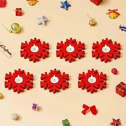 eCraftIndia Wooden Christmas Snowflake Decorative Tea Light Candle Holders (Set of 6 Red) Christmas Decoration Items for Home Office| Christmas Gifts for Women Men Girls Boys Kids Family Friends-picture-25