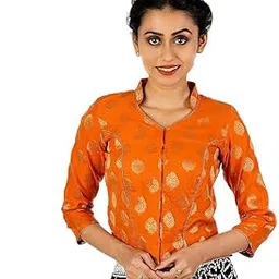 jalpaibon Cotton Women Orange Elbow Length Sleeves Saree Blouse (X-Large)||Readymade Blouse for Women ||JALPAIBON-BLOUSE-B-42-picture-26