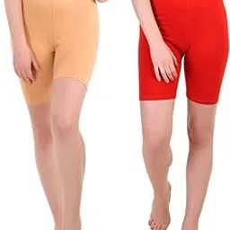 Amkr Fashion Sports Solid Women Beige, Red Cycling Shorts ()_APS-BT-001A Beige::Red XL 2-picture-23