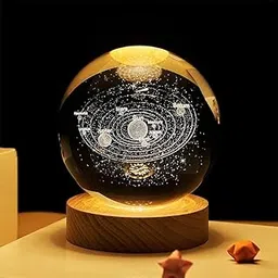 BLACK MIRROR Crystal Ball Night Lamp, LED Projector with 72 Light Modes, Pink and Rose Gold, 25 cm (Solar System, 6 cm)-picture-16