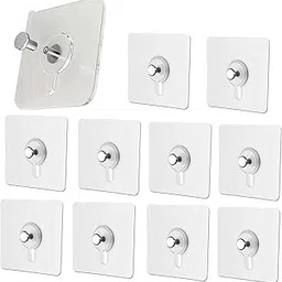 SIGNAMIO 10 Pcs Hooks for Wall Heavy Items - Self Adhesive Wall Hook for Photo Frames, Wall Clock, Keys - No-Drill Installation, Easy Nail-Free Mounting, No Damage, Wall Hooks for Hanging image 1