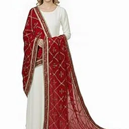 Red Bridal Name Dupatta Saubhagyavati Bhava DupattaTraditional Red Dupatta with Gold Embroidery, Elegant Wedding Weer Shawl, Embellished Indian Ethnic Scarf, Bridal Accessories-picture-37