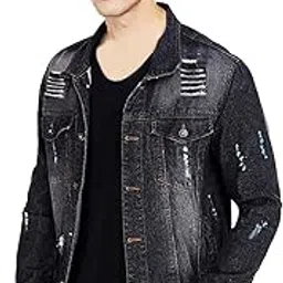 athrz Men Regular Fit Washed Full Sleeve Denim Jacket (M, Black Tone)-picture-31