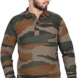 Men's Camouflage Polo T-Shirt, Long Sleeve, Military Print, Cotton-picture-45