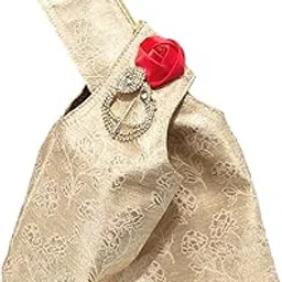 athz Ethnic Handbags for Women Jacquard Royal Gold Color artisan potli bags Handcrafted Self Design (Golden,Red)-picture-18