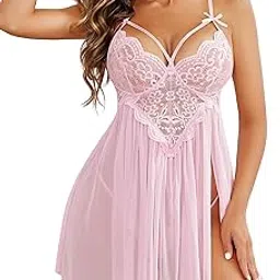 madsy Women's Plus Size Lace Lingerie Babydoll, Sheer Mesh Nightwear Side Slit Nightdress with G-Sting Panty(S-4XL)-picture-48