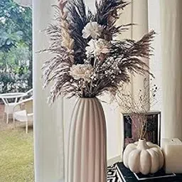 Premium Swirl Ceramic Flower Vase for Home Decor and Gifting | Ribbed Bottle Vase | Pampas Grass Ceramic Vase| Long Ceramic Vase-picture-14