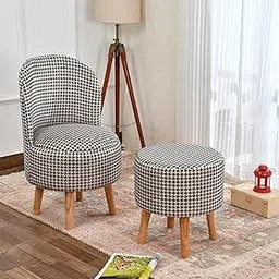 NACIA Printed Ottoman Chair with Pouffe Footstool Set for Living Room (18x32 Inch) | Mudda Footrest & Seat | Puffy Foam Wooden Leg Stool | Perfect for Home Décor, Sofa & Dressing Table (Black Monster) image 1