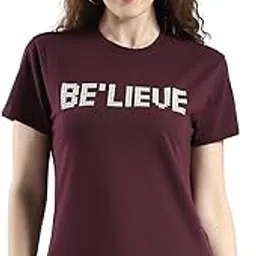 monte carlo Women's Regular Fit Printed Round Neck Top | Half Sleeve | Casual Wear | Stylish & Comfortable | Everyday Wear Top for Women Wine S (Pack of 1) image 1