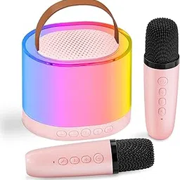 New Upgrade Best Mini Karaoke Machine with Wireless Mics Bluetooth Speaker Portable Dynamic Lights for Music Lover Best Gift Use for Home Outdoor Travel (Multi Colour) (Cylinderical)-picture-13