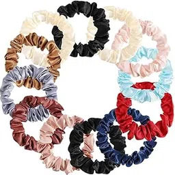 RECTYO GALLERY 12 Pieces Small Silk Scrunchies for Holders Thin Hair Bands Thick Curl Hair Ties Skinny Hair Ties Ropes for Women Girl (Fresh Color)(MULTICOLOR)-picture-41