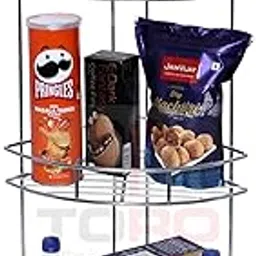 TORO Stainless Steel Kitchen Rack - Multipurpose Kitchen Organizer, Corner Shelf (Chrome Finish) (Tripal Layer)-picture-18