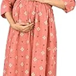 negen Cotton Maternity Dresses for Women with Feeding Zip - Breastfeeding Maternity Gown Kurti for Pregnant Women - Nursing Pre and Post Pregnancy Wear image 1