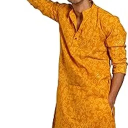 shasak Amber Yellow Long Kurta with All-Over Floral Foil Print(S-10XL)-picture-25