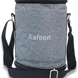 Aafeen Grey P.U Double Decker Travel Bag with Handle for Office, College, School, Picnic, Camping, Khadi- for Unisex Adults and Children Insulated Tiffin Bag Waterproof Lunch Bag-image-0
