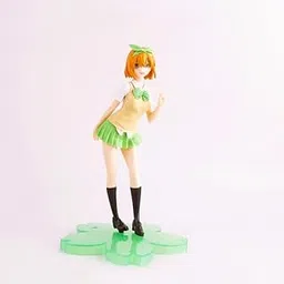 Kwirfy Anime Character Collectible Figure in School Uniform, Green and Beige, with Display Stand.-picture-39