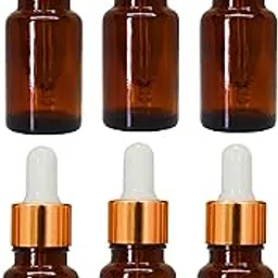 RTWARE Empty 10 ml Amber Glass Bottle + Dropper + Gold Ring + White Silicon Teat (Pack of 6) Refillable, Reusable, Leak Proof For Essential Oils, Perfumes Liquid DIY, Cosmetics-picture-46