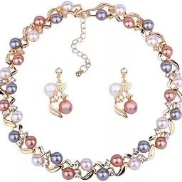 shining diva fashion Fashion Latest Pearl Design Necklace Jewellery Set for Women (Design02-Gold) (11866S), One-picture-42