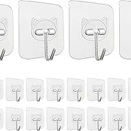 Elegana Adhesive Hanging Hooks, 24 Pack Heavy Duty Wall Hooks 15kg 304 Stainless Steel Self Adhesive Hooks Waterproof Bathroom Hooks Clear Adhesive Hooks for Kitchen Glass Door-picture-33