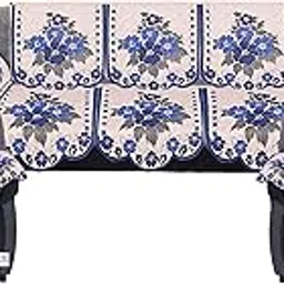 Heart Home Flower Design Cotton 5 Seater Sofa Cover Set with 6 Pieces Arms Cover (Set of 16, Cream & Blue)-HEART11978-picture-37