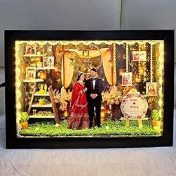 Customized 3d Miniature Shadow Box Photo Frame Decor (with Led Light and Adopter, 10x15 inch) trending gift for wedding, Anniversary, Birthday, Couple, Mom Dad, 3d Wooden Frame Wall Mount, Multicolour-picture-23