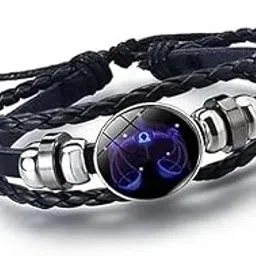 Japam Zodiac Leather Bracelet Vintage Black Leather Bracelet Adjustable Unisex Design for Women and Men. Libra ((तुला राशि)) Stylish Astrological Accessory for Balance and Harmony.-image-34