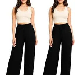 adviba fashion Women’s Wrinkle Crush Palazzo Pants Cotton Blend Trousers, Flared Palazzo for Women & Girls | Comfortable & Western, Casual Wear Pack 2-picture-23