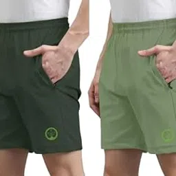 Shine N Show Men's Cotton Blend Stylish, Solid Regular Fit Shorts (Dark Green/Pista)(Pack of 2)-picture-49