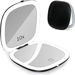 LED Light Travel Makeup Mirror 1X 10X Magnified Compact Mirror USB Charging Folding Mirror Touch Screen 3 Colors Brightness Adjustable Portable Mini Mirror for On The Go and Handbag-picture-51