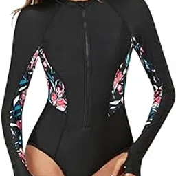 maiableau Womens Long Sleeve Rash Guard One Piece Zip Swimsuit Surfing Swimwear Sun Protection Bathing Suit-picture-20