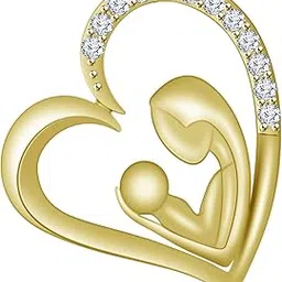 anopchand tilokchand jewellers atjewels 18K Yellow Gold Over 925 Sterling White CZ Mom Baby Pendant For Women's-picture-44