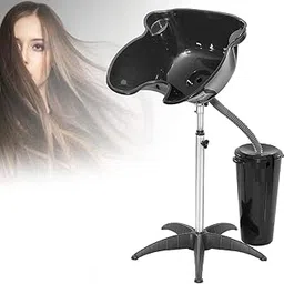 Sweetpea.FxAcrylonitrile Butadi Hair Washing Sink, Portable Height Adjustable Salon Deep Shampoo Full Basin Sink With Drain Pipe And Bucket, Suitable For Beauty Salon/Barber Shop (Black), Glossy-image-81