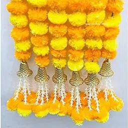 SPHINX Artificial Marigold Fluffy Flowers with Bell and Tuberoses (Rajnigandha) Garlands Tassles Strings for Decorations - (Yellow & Light Orange (6 Pieces), Approx 3 ft/36 Inches/90 cms)-picture-23