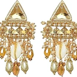 sanjoya by EVERSTYLISH Embroidered Earrings for Women | Shell, Beads & Glass Drop Statement Dangler Earrings | Ethnic Jewelry for Weddings, Festivals & Special Occasions-picture-11