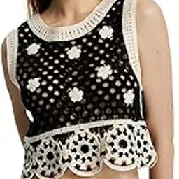 icw Women's Knit Sleeveless Crochet Beachwear Hollow Out Cami Tank Crop Top-picture-11