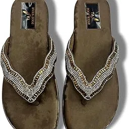 TAJ FOOTWEAR Ladies Beaded Sandals, Cushioned Flip Flops with Crystal Rhinestone Strap, Casual,Ethinc Footwear-picture-15