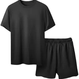 Men's Polyester Nightsuit Set | Half Sleeve Shirt and Shorts Pyjama Set | Stylish Summer Nightwear & Loungewear for Men | Lightweight Sleepwear Combo for Daily Use-image-2
