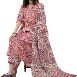 tee projekt Women's Cotton Blend Sweetheart Neck Anarkali Kurta Pant with Dupatta Set-picture-26