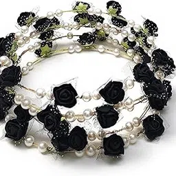 triplc MOOLYAVAAN PRODUCTS Artificial Floral Headpiece Black Roses Wedding Bridal Beach Party Travel Headpiece Wreath Crown Tiara for Girls Teens and Women-picture-43
