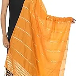 Women's 2.25 Meter Viscose Rayon Dupatta, Premium Design with Gold Zari Border and Zhalar Lace on Both Sides-image-6