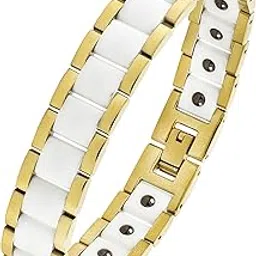 zivom White Ceramic 18K Gold 316L Stainless Steel Magnetic Bracelet For Men-picture-23