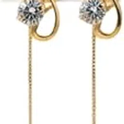 Elegant Gold Long Drop Earrings with Crystal Charm-picture-68