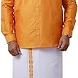 ramraj cotton RAMRAJ traditional cotton solid full sleeve shirt and matching fancy border dhoti for men-picture-43