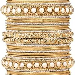 peora Gold Plated Metal Chura Chuda Bangle Set for Women Girls Wedding Bridal Indian Traditional Ethnic Jewellery (Size - 2.6)-picture-18
