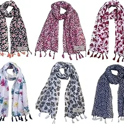 fusfus Women's Printed Chiffon Scarves and Stoles, Free Size(Multicolour, FS801) - Pack of 6-picture-25